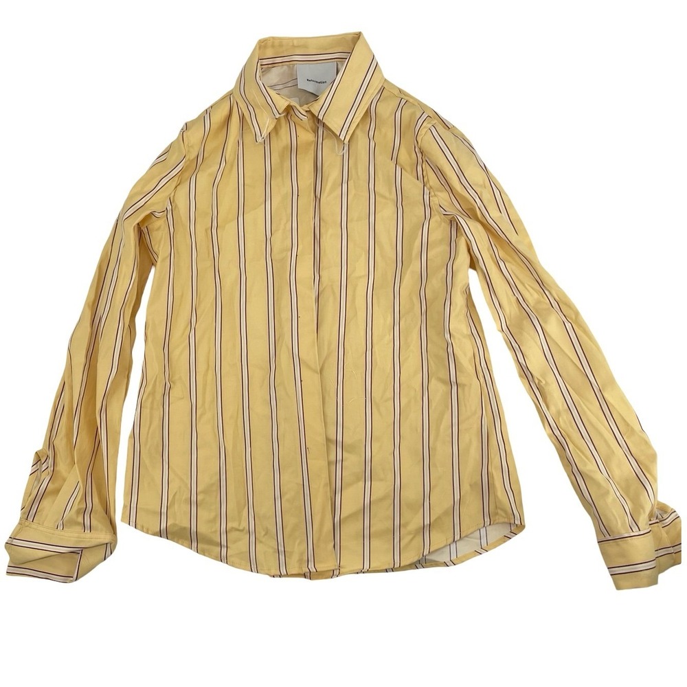 Reformation Women's Shirt Button Down Striped Yellow Cotton Large